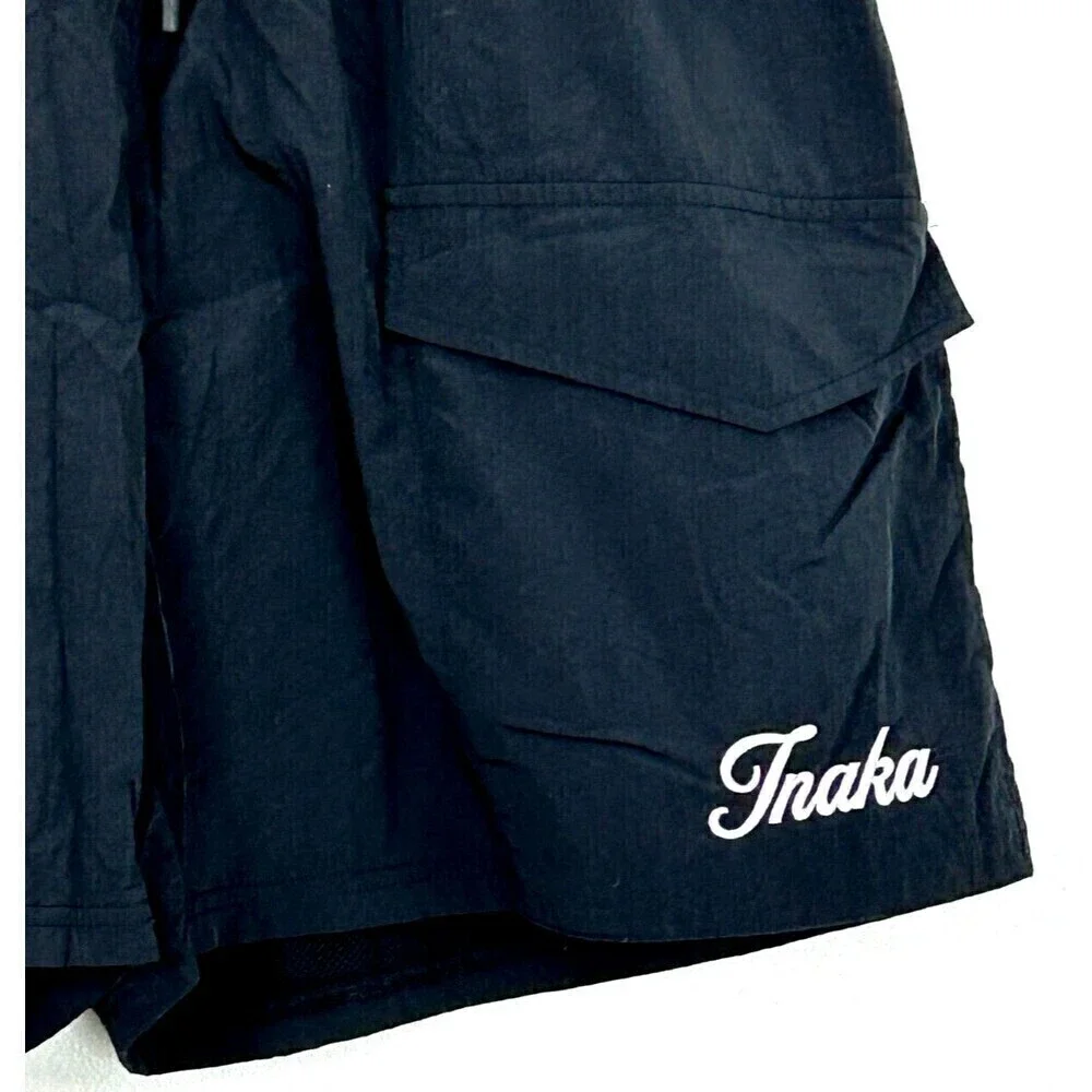 Inaka Power Mens Sz XL Nylon Black Cargo Short 5 Inch Logo Pockets Drawstring U3